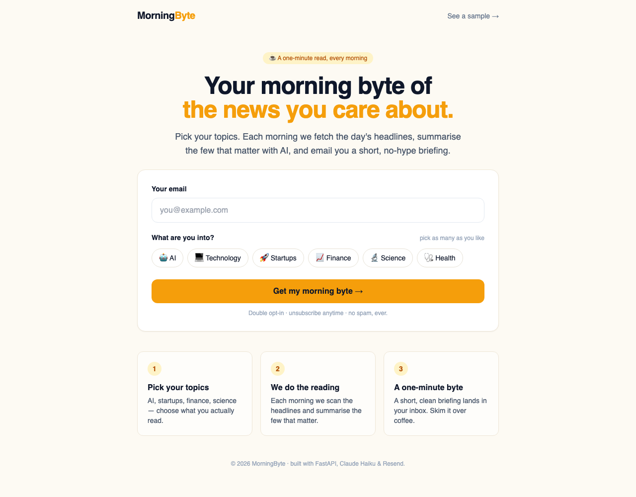 MorningByte — product screenshot